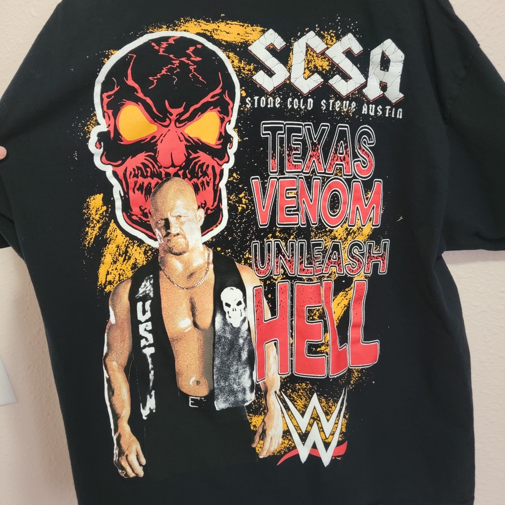 Stone Cold Steve Austin WWE black red Yellow Graphic Tee T-shirt Legends 90S Y2K - Picture 7 of 8